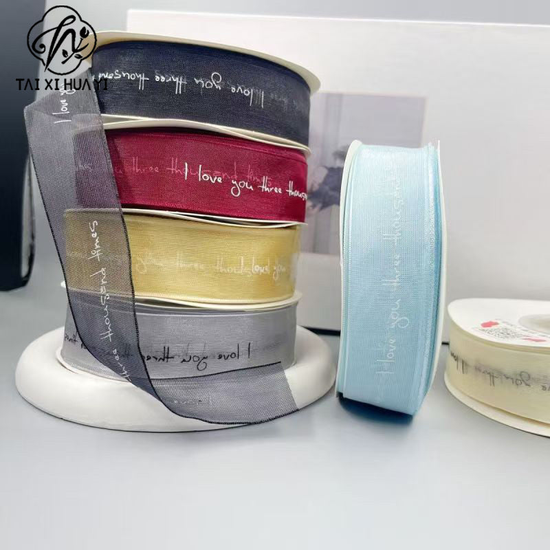 English alphabet transparent ribbon snow yarn belt chiffon webbing ribbon ribbon ribbon bouquet cake wrapping gift