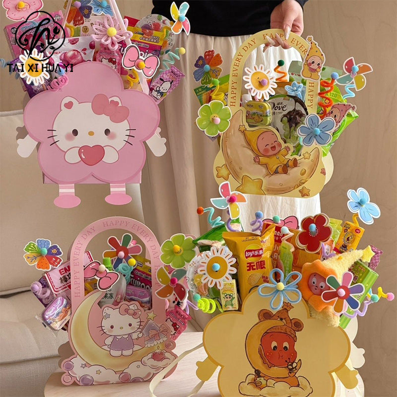 Children's Day cartoon portable box, flower hand holding flower arrangement box, handmade DIY snack candy gift packaging box Main image