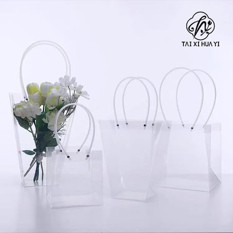 PVC Transparent Square Trapezoid Handle Packaging Bag Waterproof Plastic Storage for Festival Gifts Shrink Bag