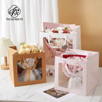 Recyclable Eco-friendly Art Gift Bags Clear PVC Window Paper Box for Flowers Dolls Toys Christmas Thank You Presents