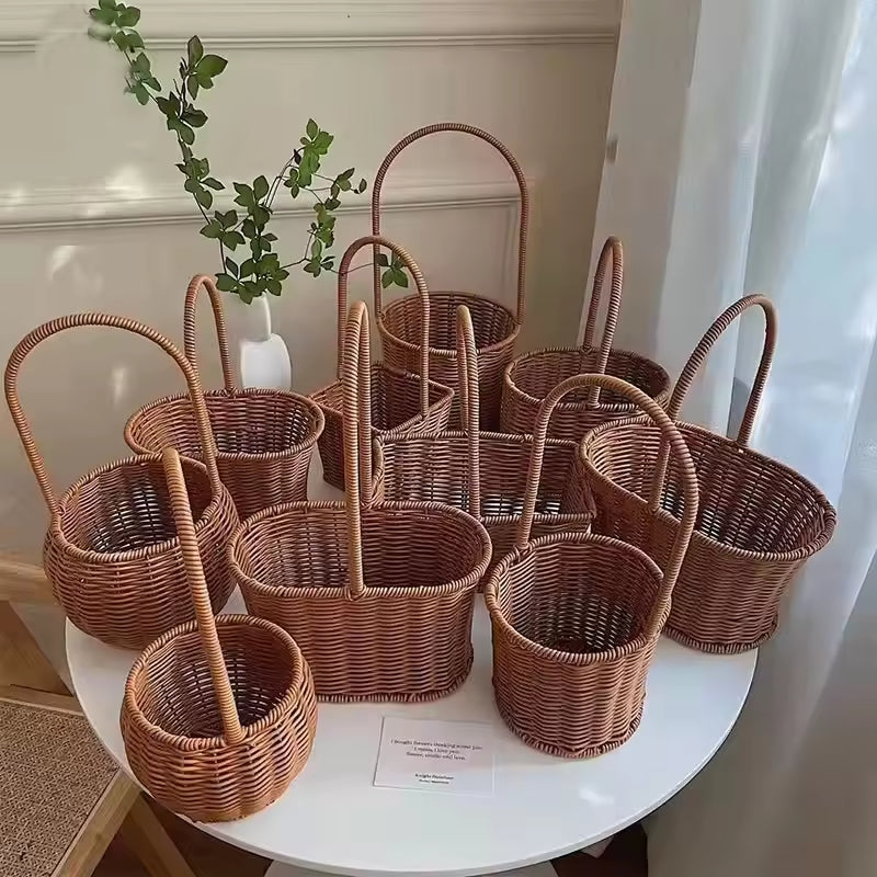 Modern Style Hand-Woven Rattan Wicker Shape Storage Basket Eco-Friendly Durable Lightweight Multifunctional Home Garden Plant
