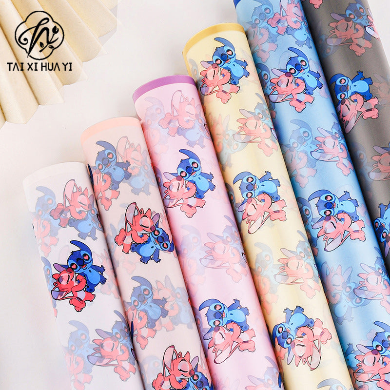 Floral Materials Stitch Cute Cartoon Bouquet Wrapping Paper Mist Paper Waterproof Bouquet Gift Wrapping Florist Supplies รูปสินค้าหลัก