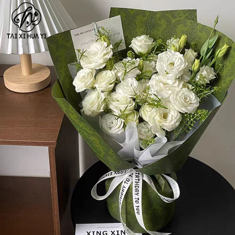Vintage old floral paper, kapok paper, internet-famous fresh flower wrapping paper, textured floral wrapping paper, kraft paper supplies รูปสินค้ารอง