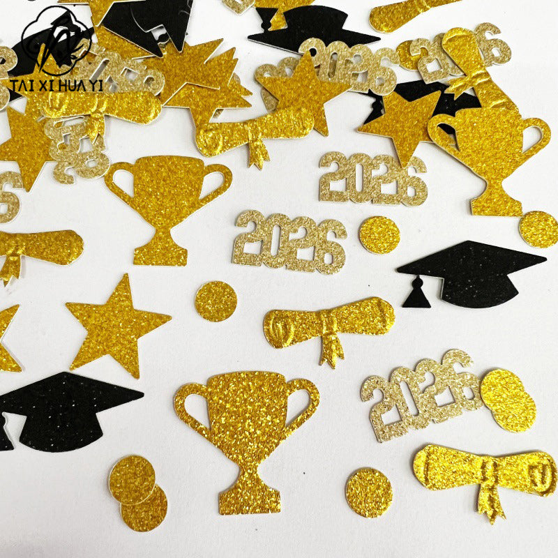 Graduation hat PhD hat 2026 confetti gold black graduation party decoration decoration graduation ceremony decoration supplies Main image
