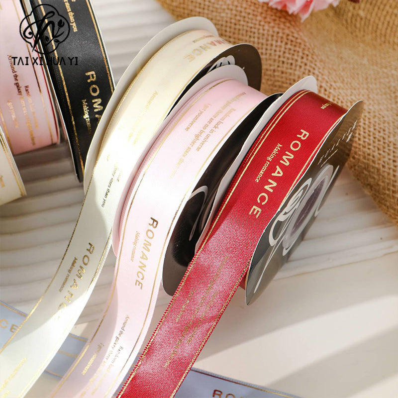 2.5cm English gold-foil ribbon, romantic love words, floral butterfly bouquet, ribbon, gift cake box, ribbon