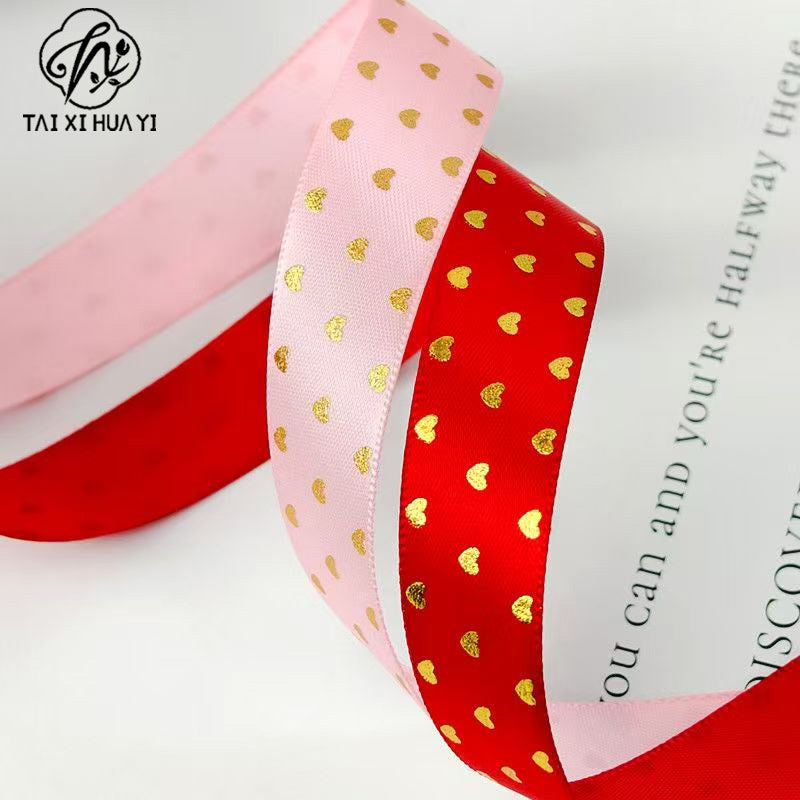 bronzing small love ribbon bow strap, gift box cake flower packaging ribbon handmade DIY ribbon