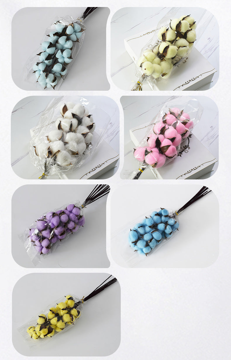 Simulation cotton head natural dried flower handmade retro country style flower arrangement wreath bouquet shooting props