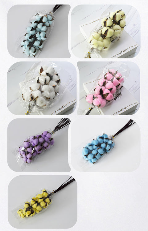 Simulation cotton head natural dried flower handmade retro country style flower arrangement wreath bouquet shooting props