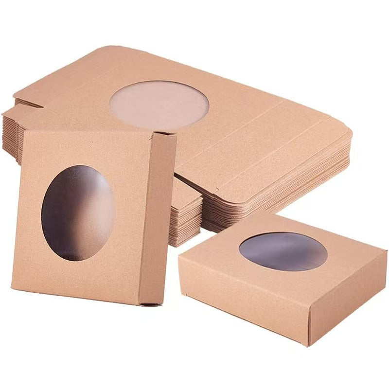 Brown Trapezoid Recyclable Eco-Friendly Gift Box Circle Transparent Window Kraft Box for Soap Party Jewelry Packaging Wholesale