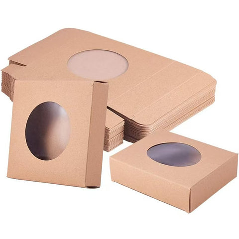 Brown Trapezoid Recyclable Eco-Friendly Gift Box Circle Transparent Window Kraft Box for Soap Party Jewelry Packaging Wholesale