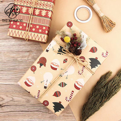 Amazon, new Christmas gift wrapping paper, retro yellow kraft paper gift box packaging DIY paper wholesale