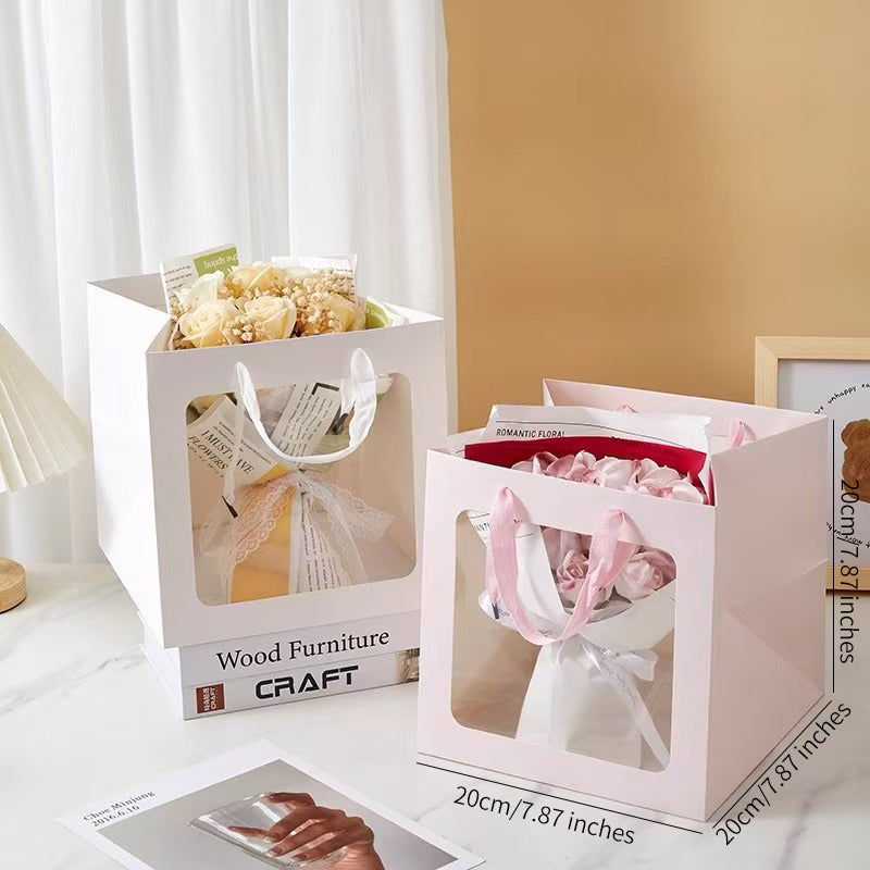 Recyclable Eco-friendly Art Gift Bags Clear PVC Window Paper Box for Flowers Dolls Toys Christmas Thank You Presents