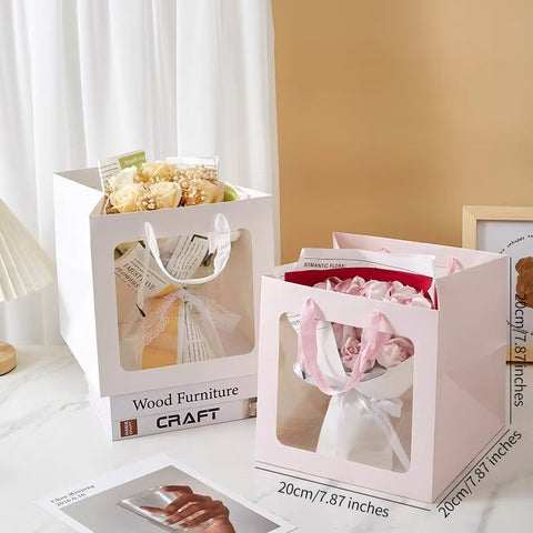 Recyclable Eco-friendly Art Gift Bags Clear PVC Window Paper Box for Flowers Dolls Toys Christmas Thank You Presents