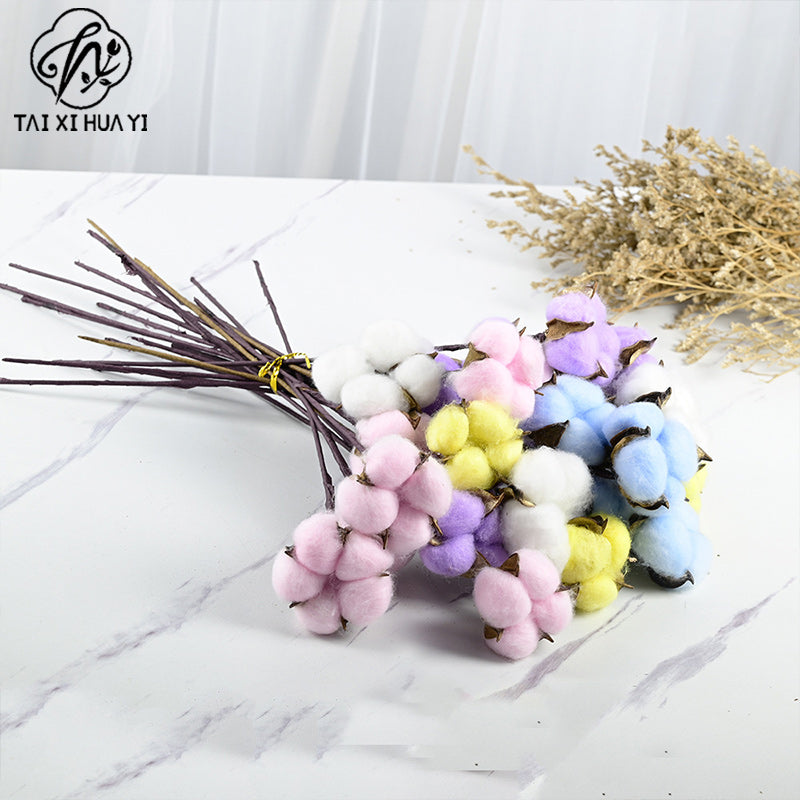 Simulation cotton head natural dried flower handmade retro country style flower arrangement wreath bouquet shooting props