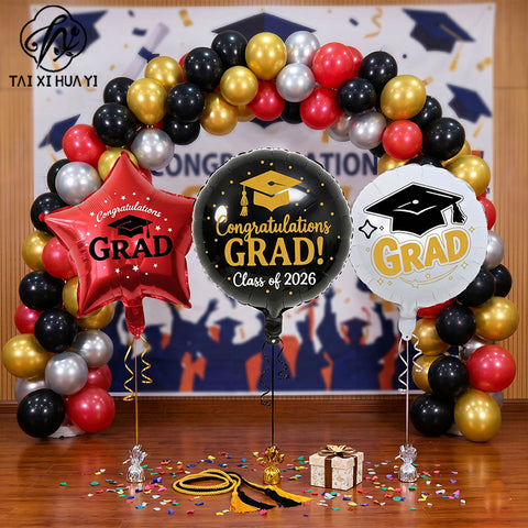 Cross-border hot-selling 18-inch graduation season aluminum foil balloons, round five-pointed star graduation hats, aluminum foil balloon venue decoration
