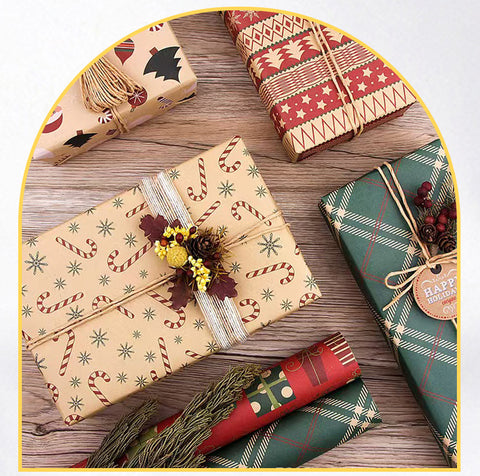 Amazon, new Christmas gift wrapping paper, retro yellow kraft paper gift box packaging DIY paper wholesale