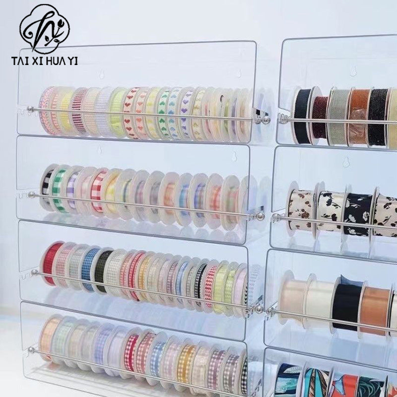 Acrylic ribbon rack Transparent hanging type No punching storage Ribbon rack Flower shop tools Handmade special floral materials Secondary image
