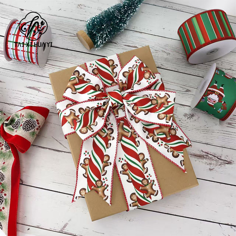 Luxury 4'' Wide Eco-Friendly Polyester Wedding Christmas Line Edge Gift Wrapping Diy Bow Wired Ribbon for Craft Wreath