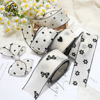Flocking small flower bow polka dot yarn with hair accessories DIY handmade streamer polka dot black and white snow yarn with decorative streamer