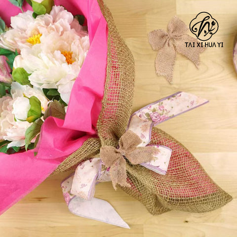 Burlap Fabric Rose Flowers Wedding Jute Linen Fabric Handmade Eco-friendly DIY Crafts Accessory Decor