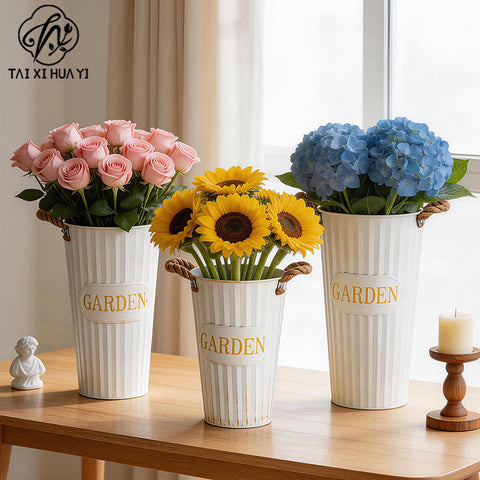 Retro old wrought iron waking flower bucket deep water flower arrangement bucket flower shop home living room decoration floor-to-ceiling iron flower bucket