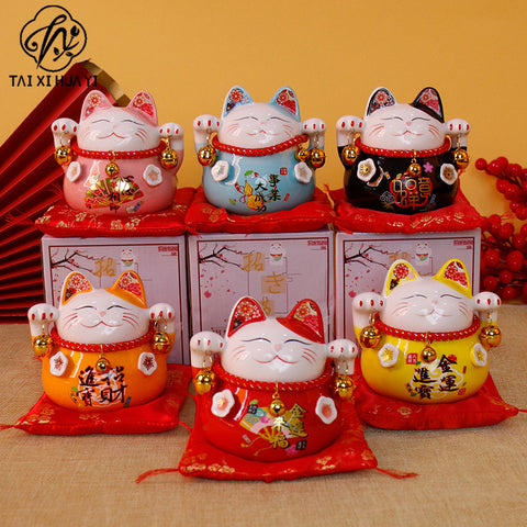 4.5 inch Lucky Cat Cute Cartoon Piggy Bank Ceramic Gift Printing Home Decoration Customer Wholesale Shipping