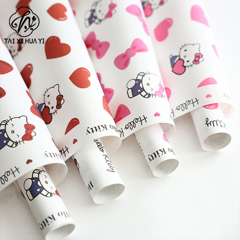 Cartoon KT Cat Wrapping Paper White Kraft Paper Thickened Cute Cat Florist Floral Handmade DIY Material