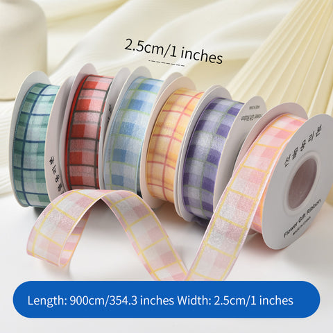 Small fresh two-color plaid yarn strap tied bouquet packaging yarn strap flower shop DIY ribbon ribbon floral materials wholesale 1