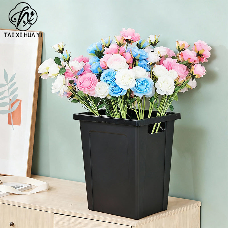 French bucket, plastic drop-resistant flower bucket, large waking flower bucket, liftable black bucket, flower shop ornament wholesale.