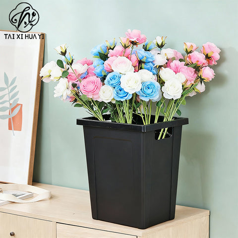 French bucket, plastic drop-resistant flower bucket, large waking flower bucket, liftable black bucket, flower shop ornament wholesale.