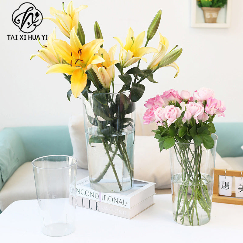 Round acrylic flower bucket household wake flower bucket flower shop special flower transparent bucket manufacturer plastic simple flower device