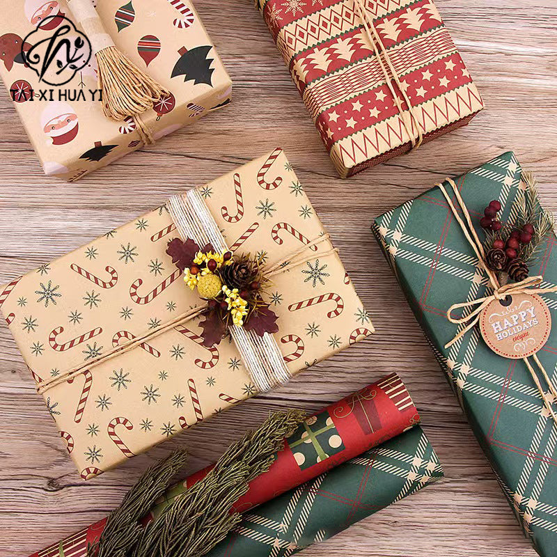 Amazon, new Christmas gift wrapping paper, retro yellow kraft paper gift box packaging DIY paper wholesale